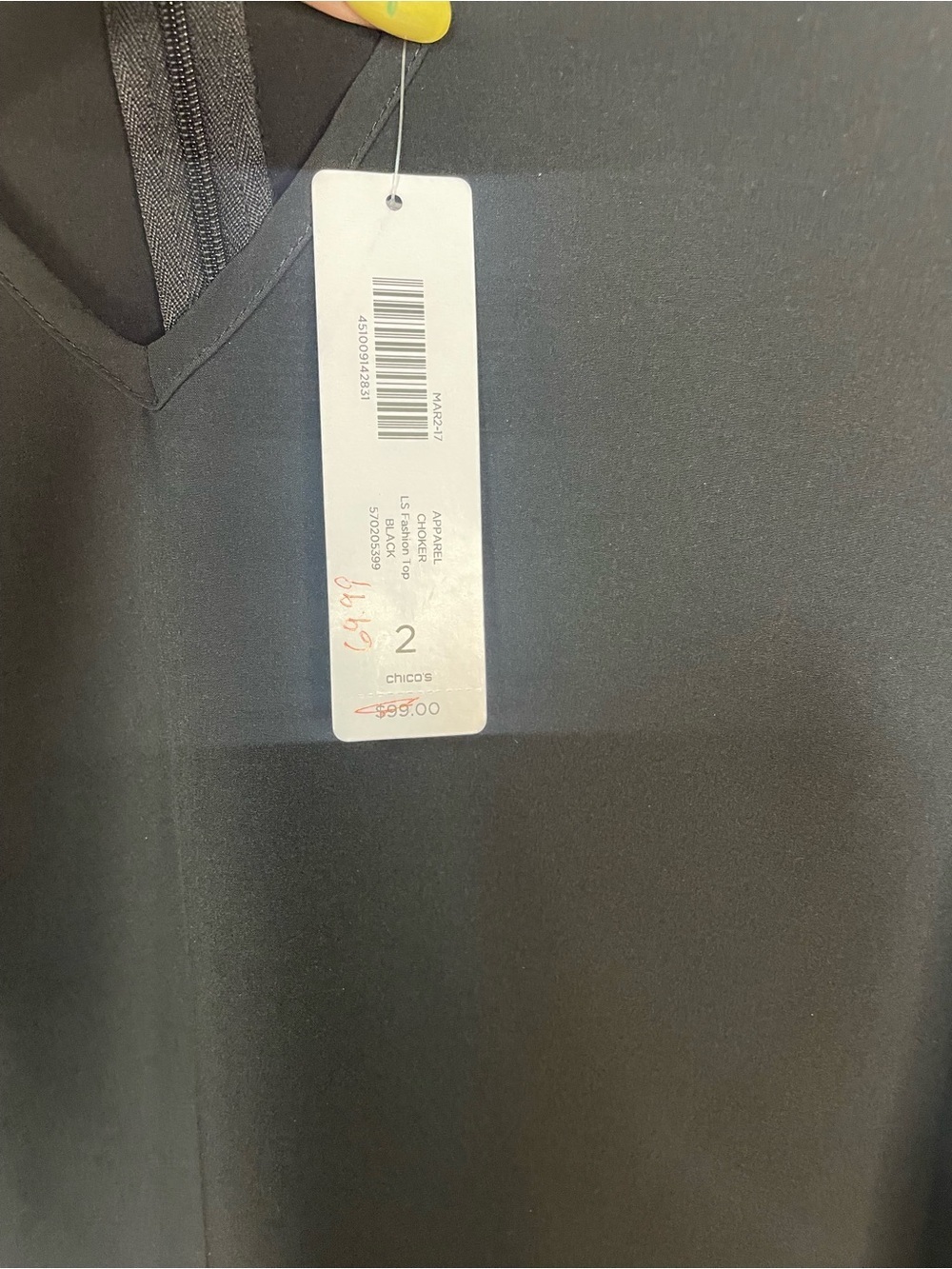 NWT Chicos black blouse with a cutout neck line and gold accents. Size 2 - Picture 7 of 7